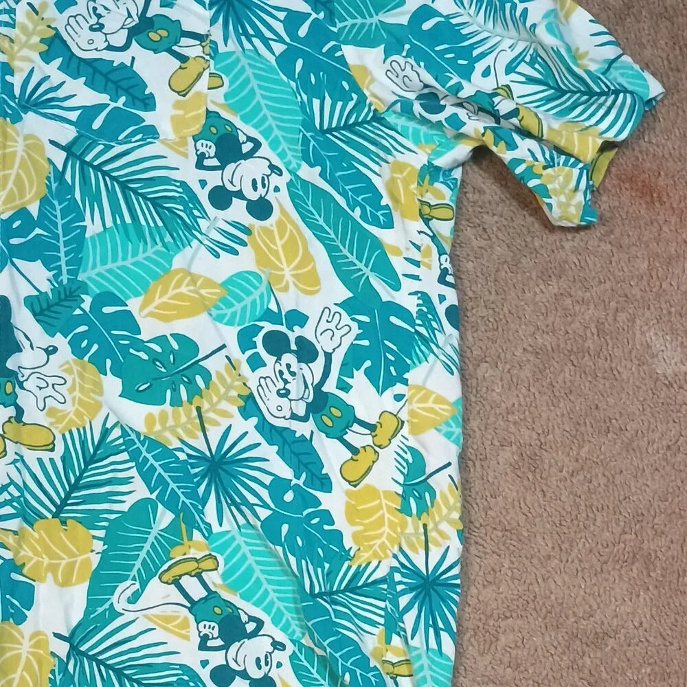Disney/Mickey Mouse Hawaiian Shirt/Men M/Teal White Yellow/Tropical Vacation Alo - Picture 7 of 8